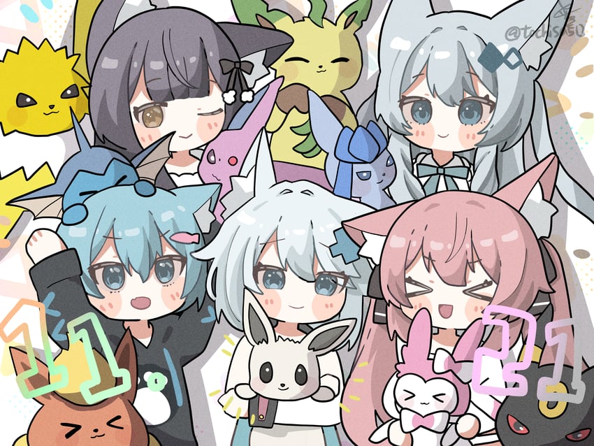 sylveon, umbreon, glaceon, vaporeon, espeon, and 9 more (pokemon and 1 more) drawn by tochisa_(tochisa513)