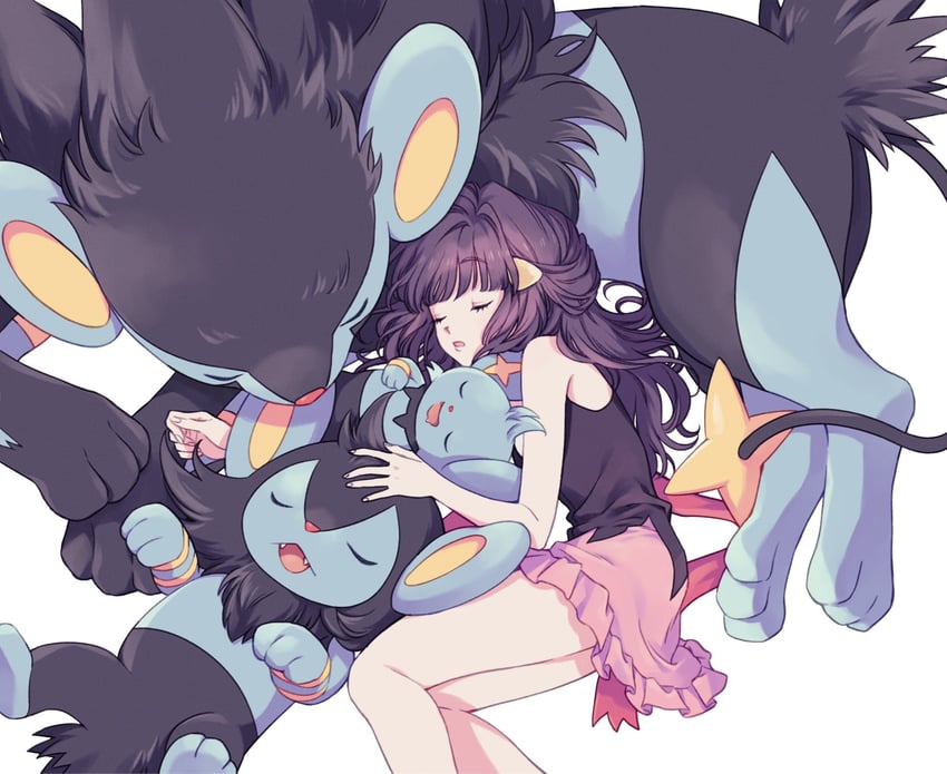 dawn, shinx, luxray, and luxio (pokemon and 1 more) drawn by komasawa_(fmn-ppp)