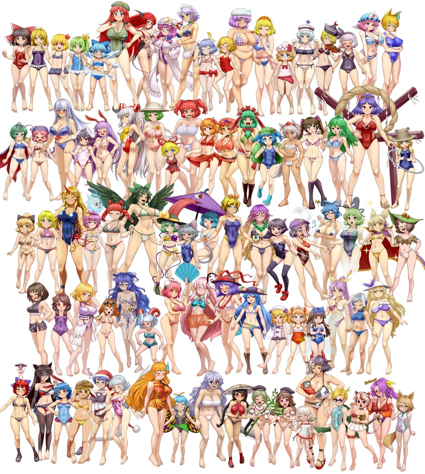 hakurei reimu, kirisame marisa, remilia scarlet, flandre scarlet, izayoi sakuya, and 85 more (touhou) drawn by d.koutya