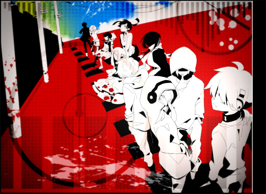 tateyama ayano, kozakura marry, kisaragi shintarou, kido tsubomi, kano shuuya, and 6 more (kagerou project) drawn by kara_sky