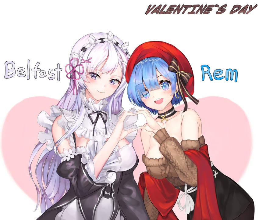 rem and belfast (azur lane and 1 more) drawn by solaris_(sinhyg)