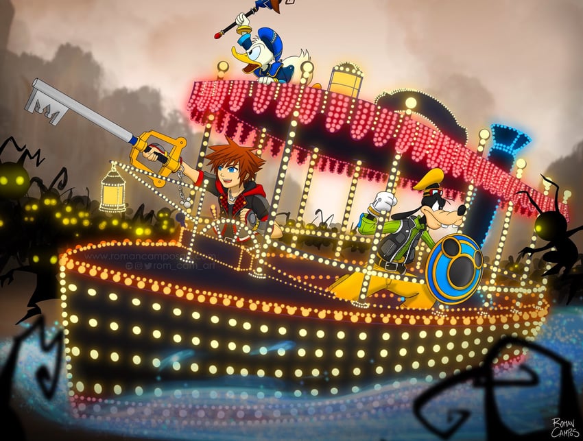 sora, donald duck, goofy, and shadow (kingdom hearts and 4 more) drawn by mell0w-m1nded