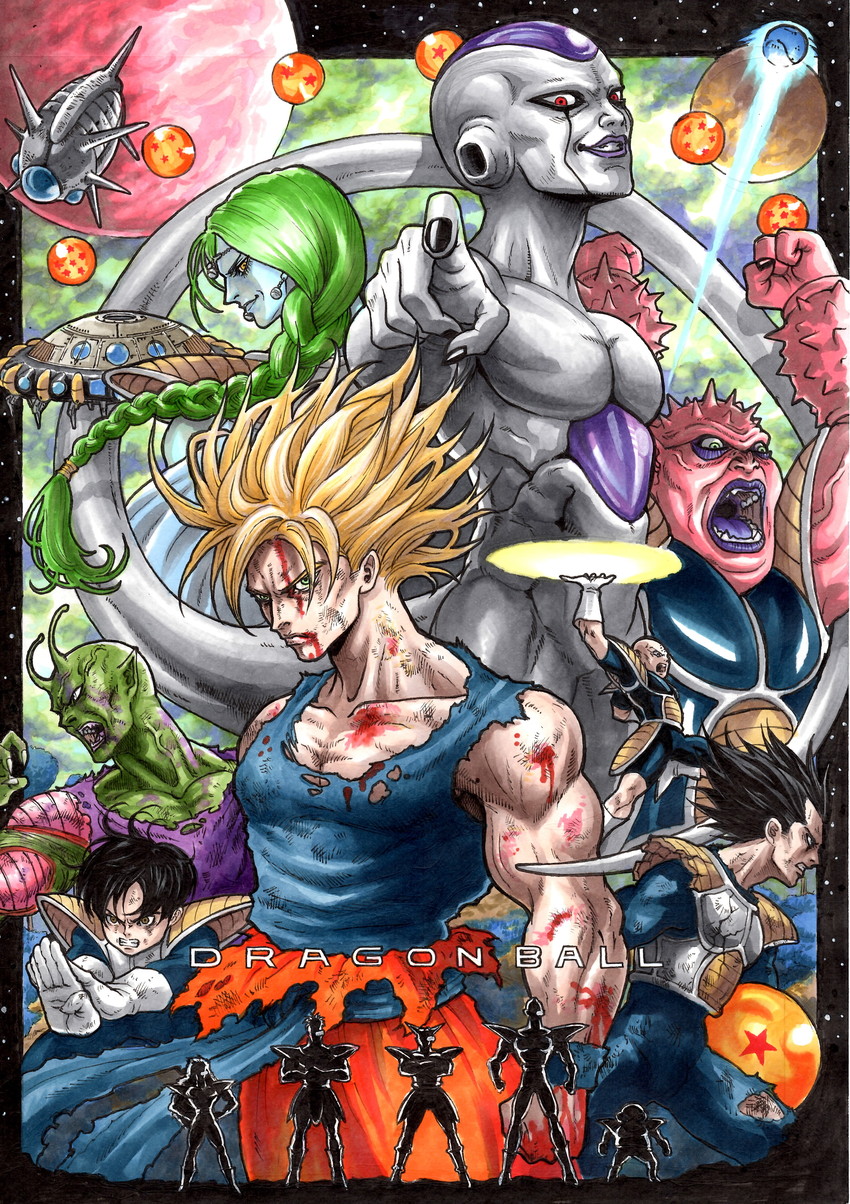 son goku, vegeta, son gohan, piccolo, kuririn, and 10 more (dragon ball and 1 more) drawn by takumi_(marlboro)
