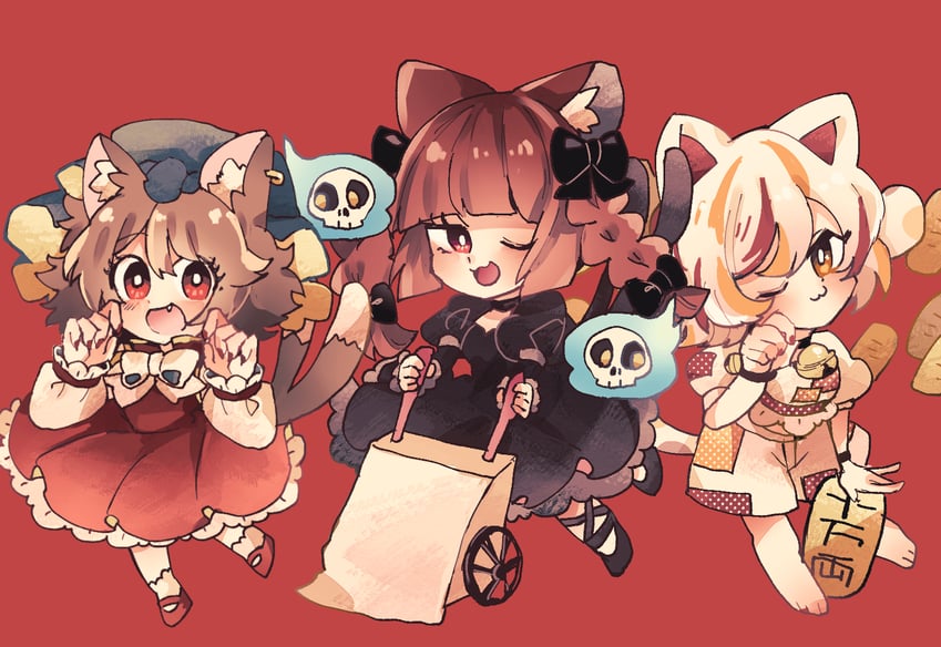 kaenbyou rin, chen, and goutokuji mike (touhou) drawn by ratto_(mobilis_1870)
