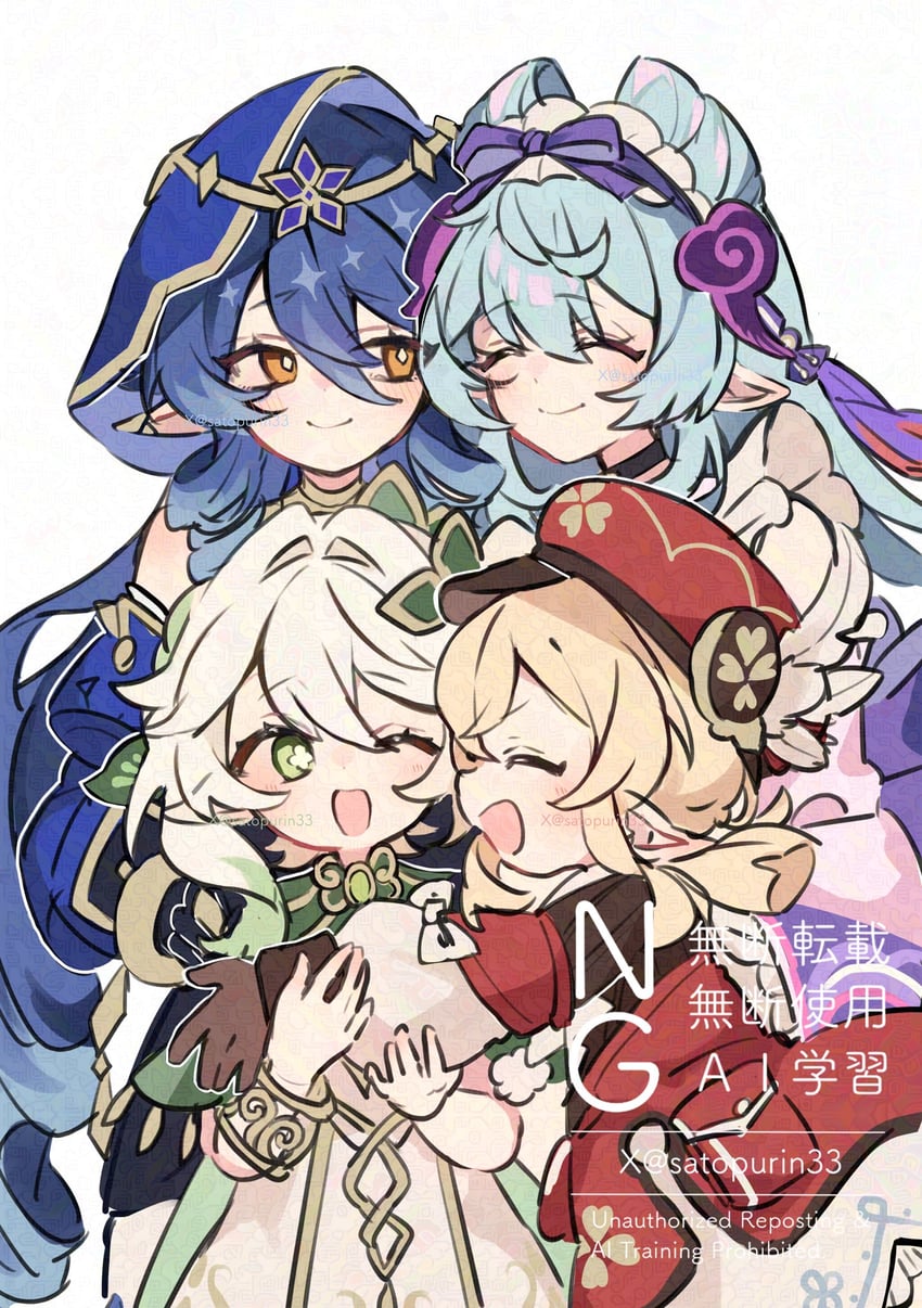 nahida, klee, layla, and yumemizuki mizuki (genshin impact) drawn by satou_(satopurin33)