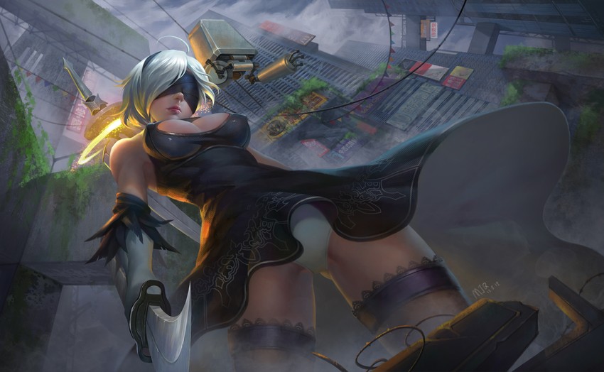 2b and pod (nier and 1 more) drawn by junqi_mu