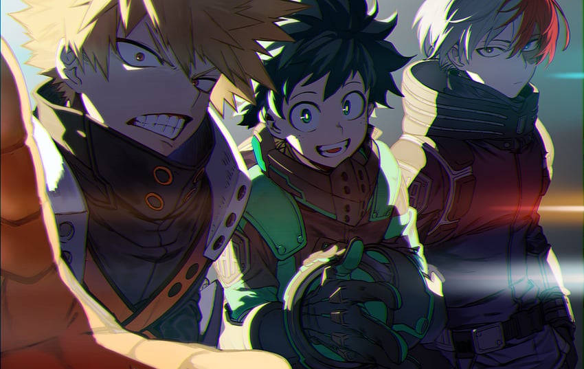 midoriya izuku, bakugou katsuki, and todoroki shoto (boku no hero academia) drawn by matsuya_(pile)