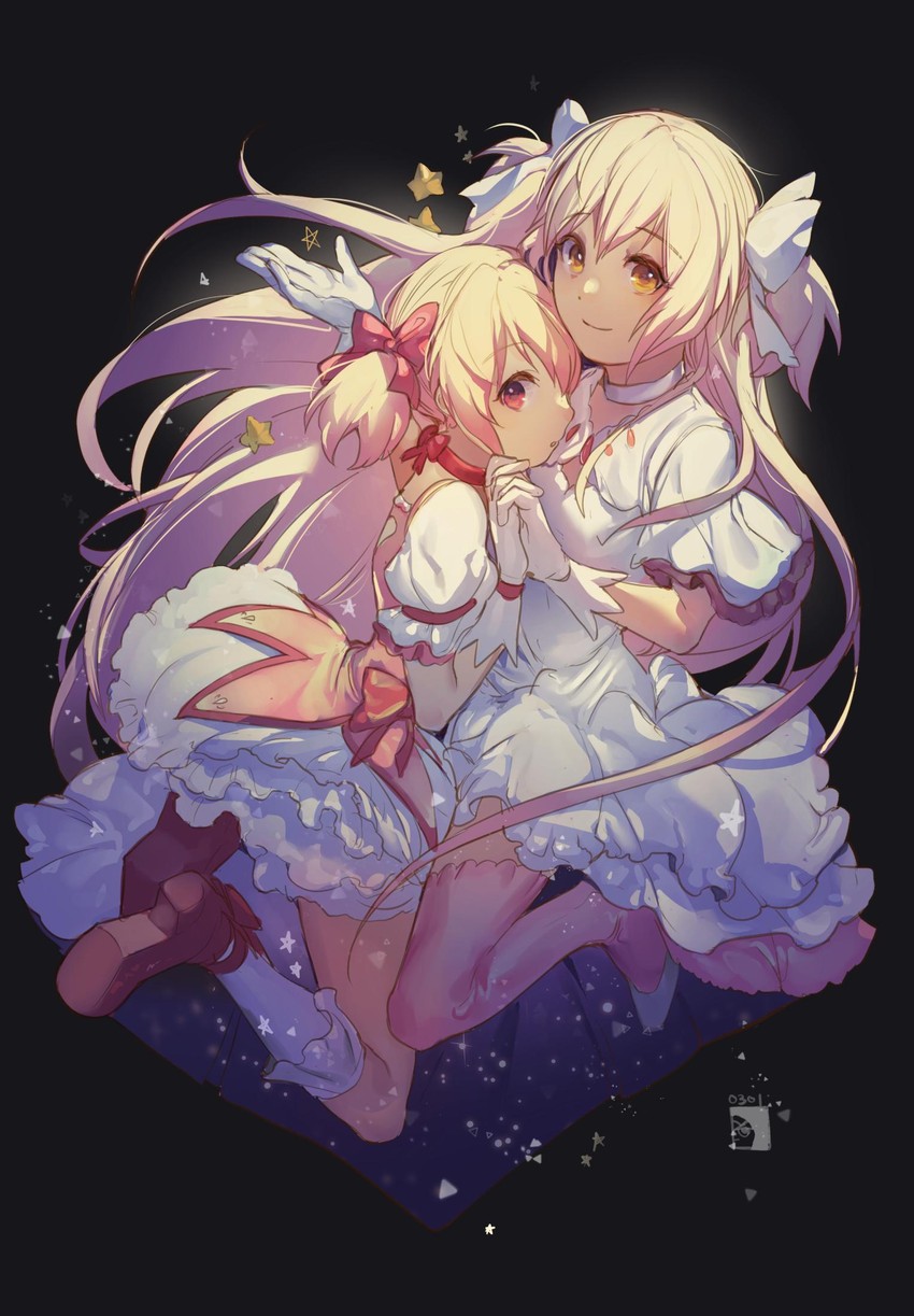 kaname madoka and ultimate madoka (mahou shoujo madoka magica) drawn by velahka