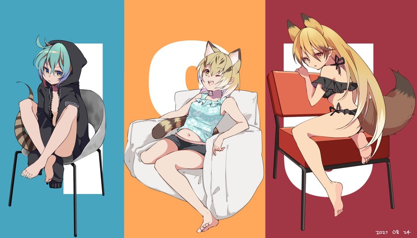 ezo red fox, tsuchinoko, and sand cat (kemono friends) drawn by nanana_(nanana_iz)
