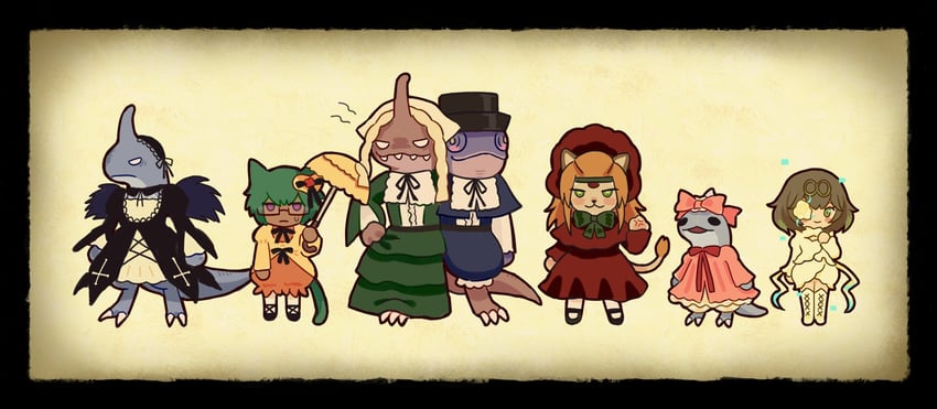 suigintou, shinku, suiseiseki, souseiseki, hinaichigo, and 8 more (final fantasy and 2 more) drawn by 50qianmi