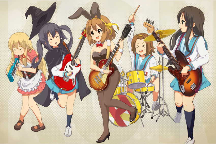 suzumiya haruhi, akiyama mio, nakano azusa, nagato yuki, hirasawa yui, and 3 more (k-on! and 3 more) drawn by nkopoyo