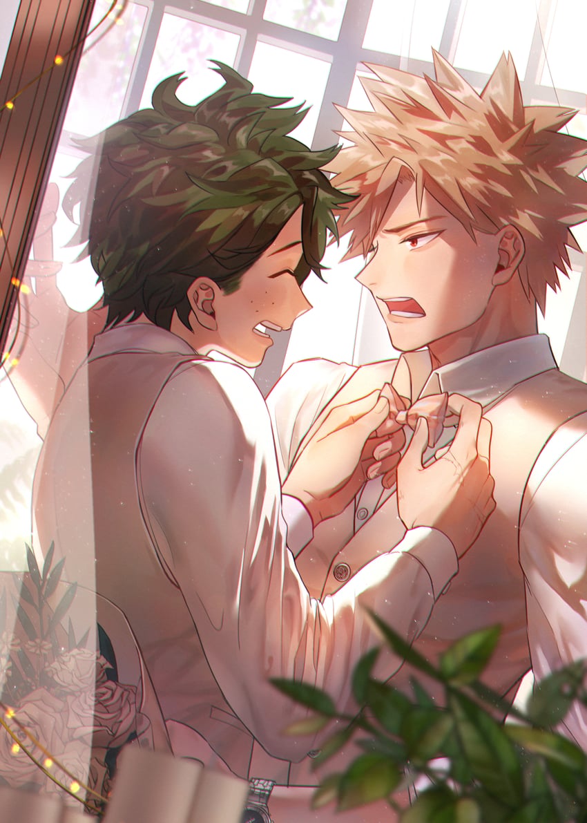 midoriya izuku and bakugou katsuki (boku no hero academia) drawn by namarigenshi