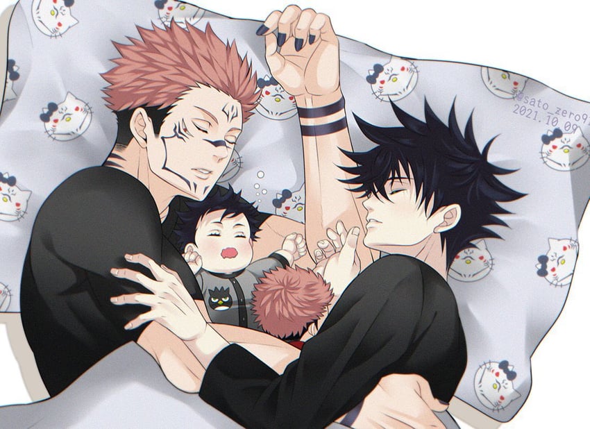 fushiguro megumi, ryoumen sukuna, and hello kitty (jujutsu kaisen and 2 more) drawn by sato_zero915