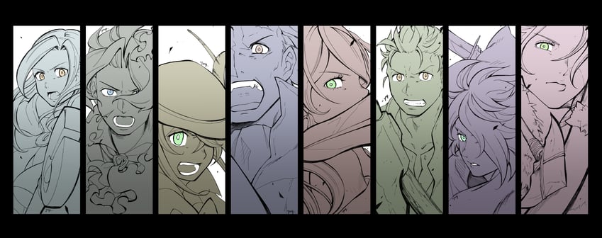 therion, tressa colzione, ophilia clement, primrose azelhart, cyrus albright, and 3 more (octopath traveler and 1 more) drawn by yomogimo_chi