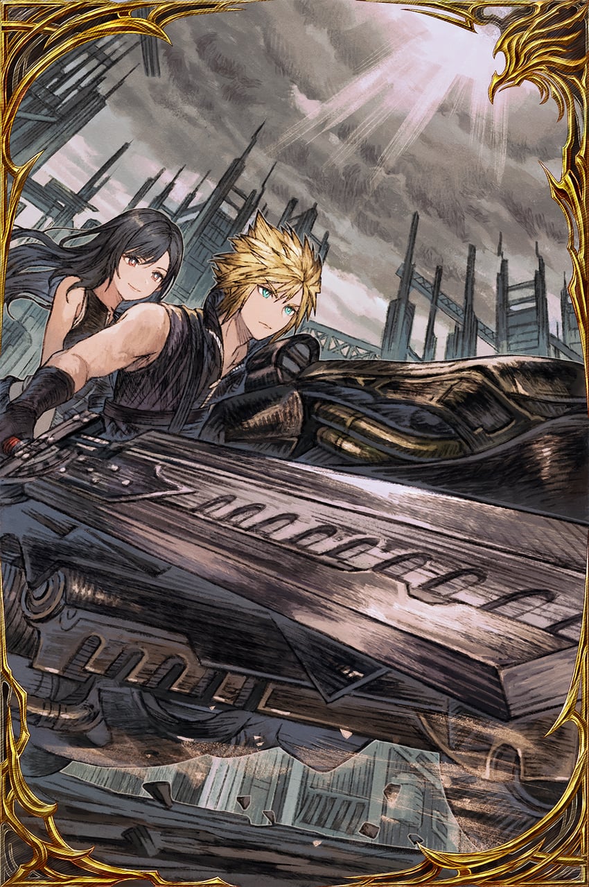 tifa lockhart and cloud strife (final fantasy and 4 more) drawn by ohara_ryoji