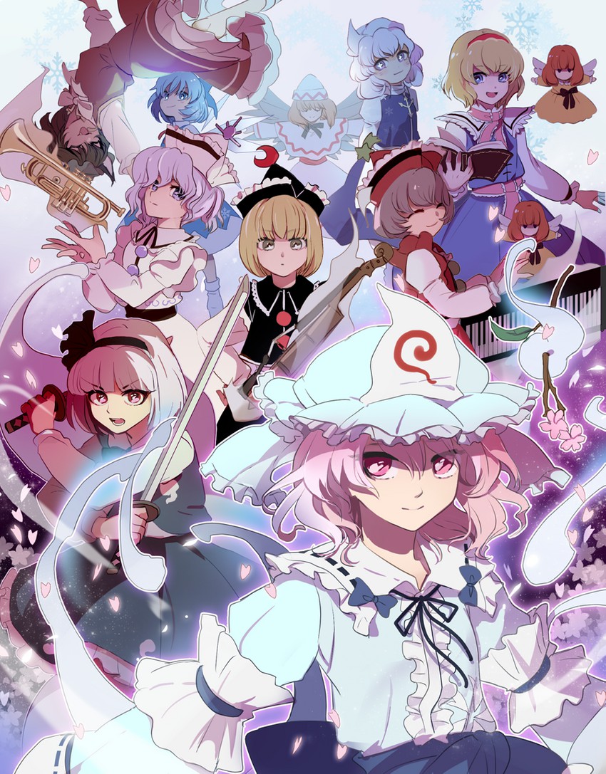 konpaku youmu, alice margatroid, cirno, saigyouji yuyuko, chen, and 5 more (touhou and 1 more) drawn by kerok_(joniko1110)