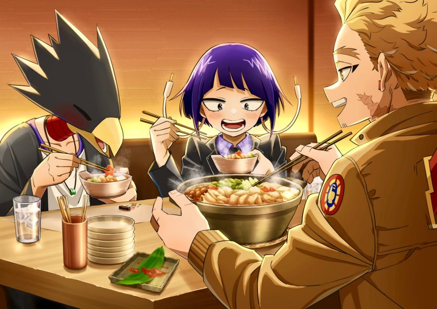 hawks, jiro kyoka, and tokoyami fumikage (boku no hero academia) drawn by hmm_1228