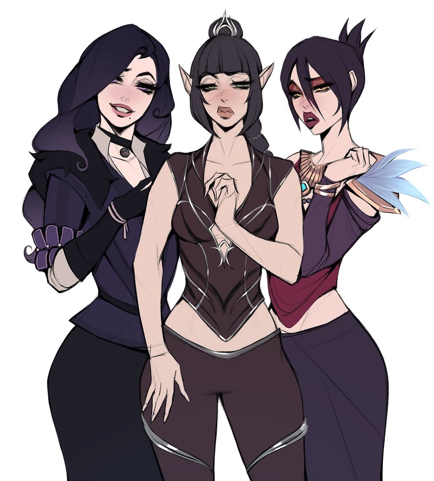 shadowheart, yennefer of vengerberg, and morrigan (dungeons & dragons and 5 more) drawn by ykshelter