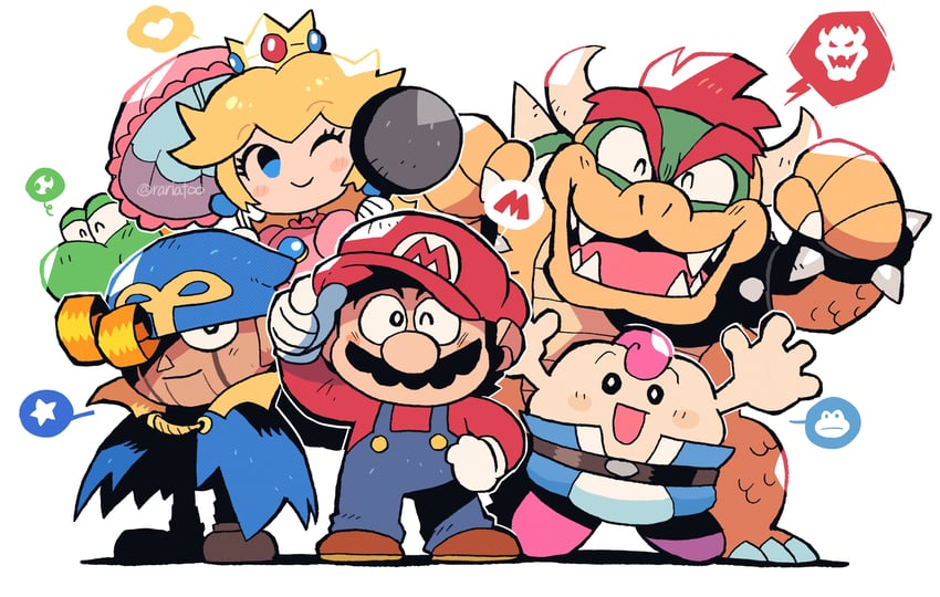 princess peach, mario, bowser, yoshi, geno, and 1 more (mario and 1 more) drawn by rariatto_(ganguri)