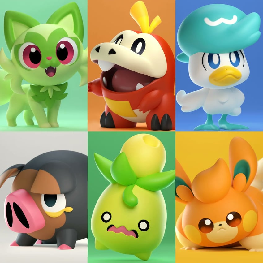 sprigatito, fuecoco, quaxly, pawmi, smoliv, and 1 more (pokemon) drawn by henry_vargas