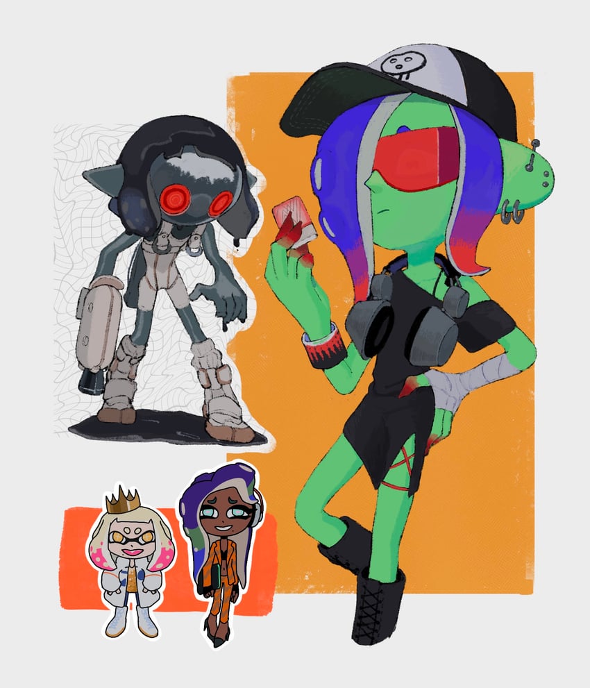 dedf1sh, marina, pearl, and parallel canon (splatoon and 2 more) drawn by hyper_chikuwabu
