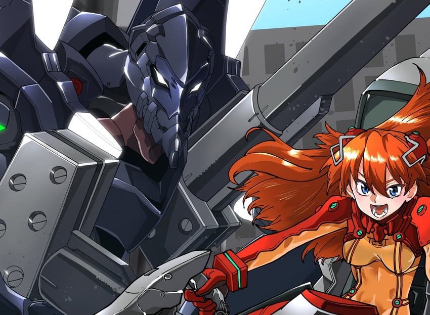 souryuu asuka langley and eva 03 (neon genesis evangelion and 2 more) drawn by amakawa_mayu