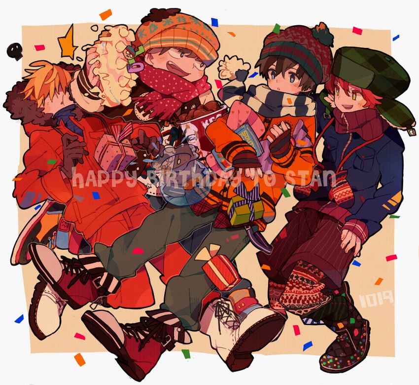 stan marsh, kenny mccormick, kyle broflovski, and eric cartman (south park and 1 more) drawn by pikaro