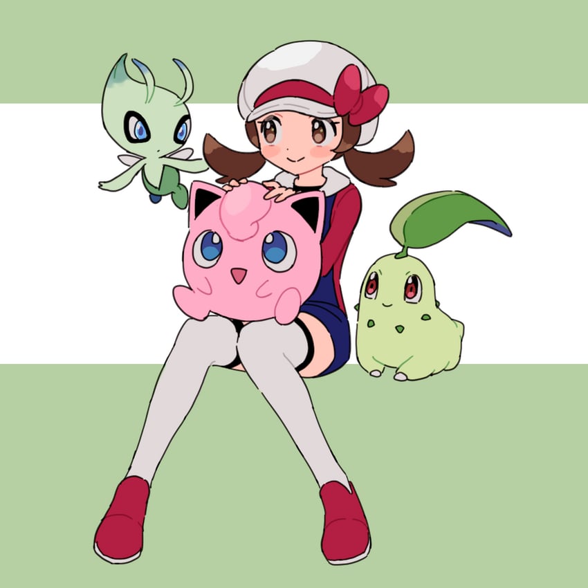 lyra, jigglypuff, chikorita, and celebi (pokemon and 1 more) drawn by pumpkinpan