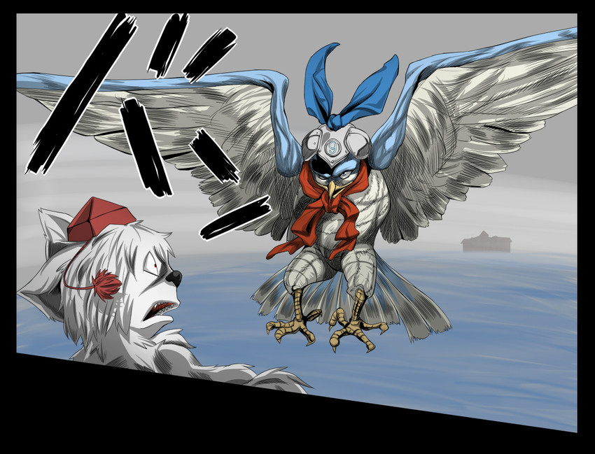 cirno, inubashiri momiji, iggy, and pet shop (touhou and 1 more) drawn by batsu