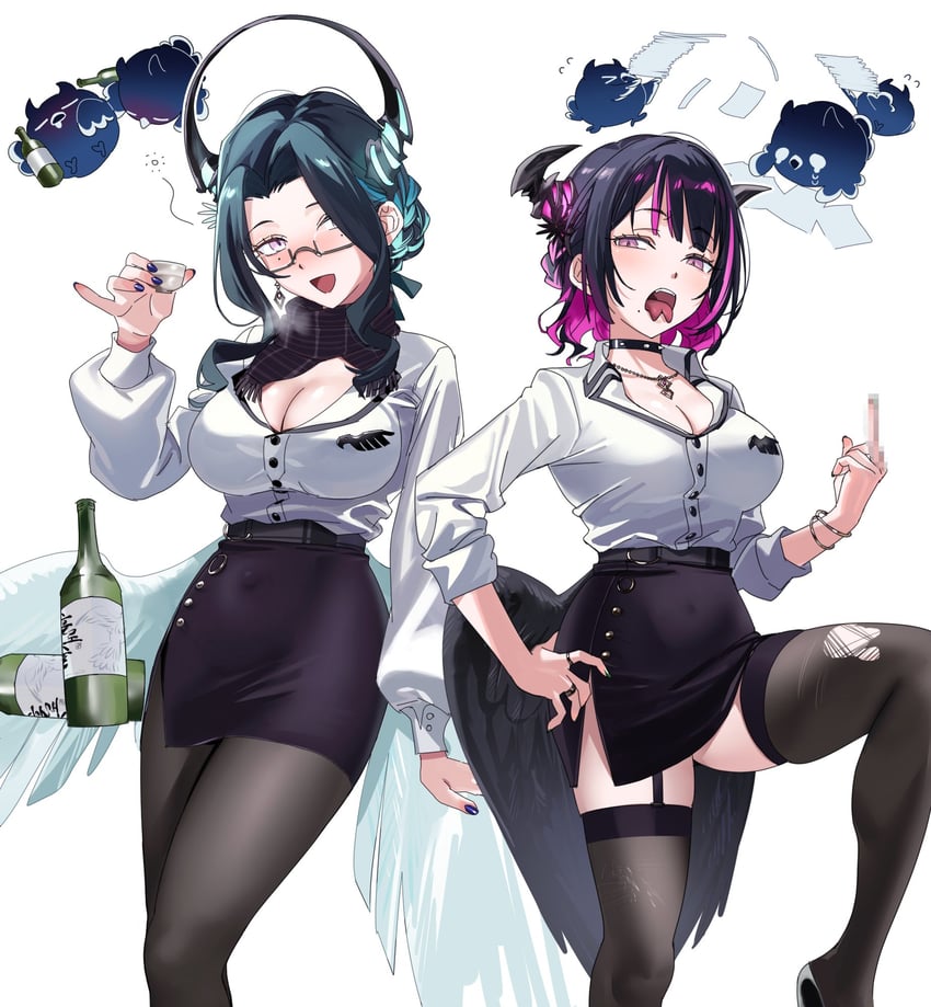 nerissa ravencroft, jailbird, aradia ravencroft, and malpha ravencroft (hololive and 1 more) drawn by yomosaka