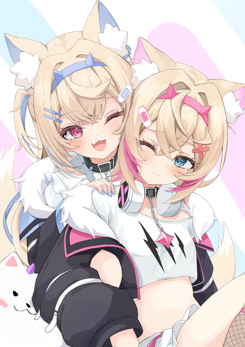 fuwawa abyssgard, mococo abyssgard, and perroccino (hololive and 1 more) drawn by paru_(parunprunpa)