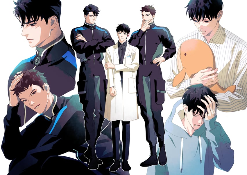 park moo-hyun, jihyeok seo, and shin hae-ryang (eoduun badaui deungbul-i doeeo) drawn by mrmemarem