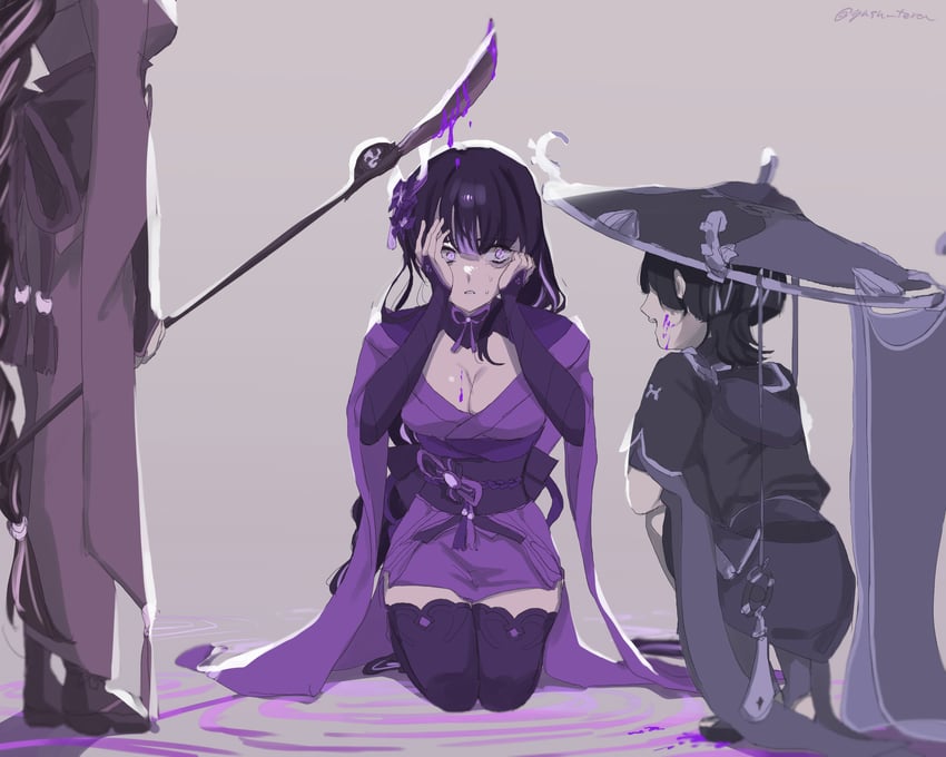raiden shogun, scaramouche, and makoto (genshin impact) drawn by gnsn_tera