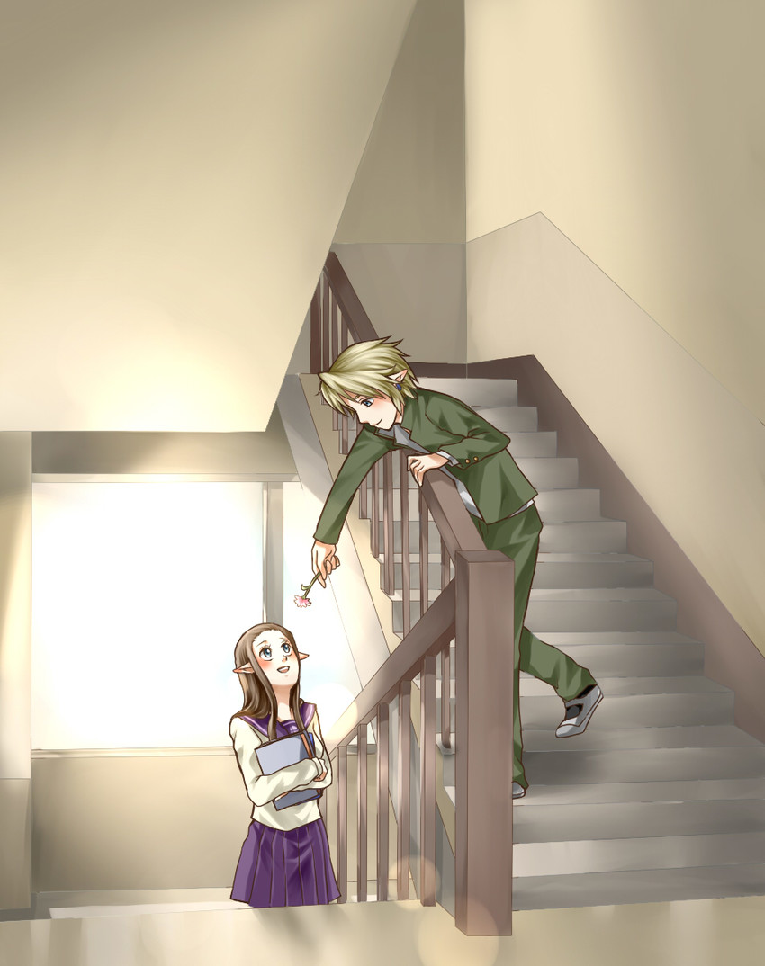 link and princess zelda (the legend of zelda and 1 more) drawn by wasabi_(legemd)