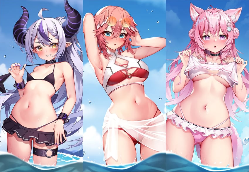 la+ darknesss, hakui koyori, and takane lui (hololive) drawn by pinki_o64