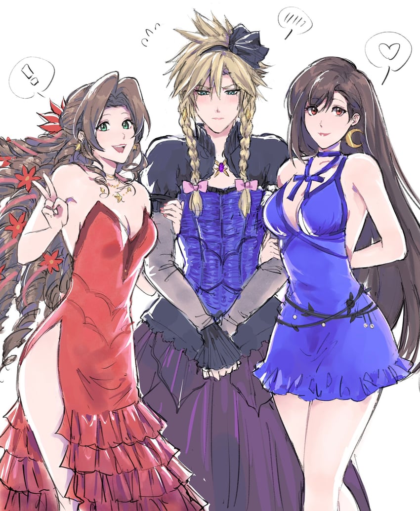 tifa lockhart, cloud strife, and aerith gainsborough (final fantasy and 2 more) drawn by kivavis