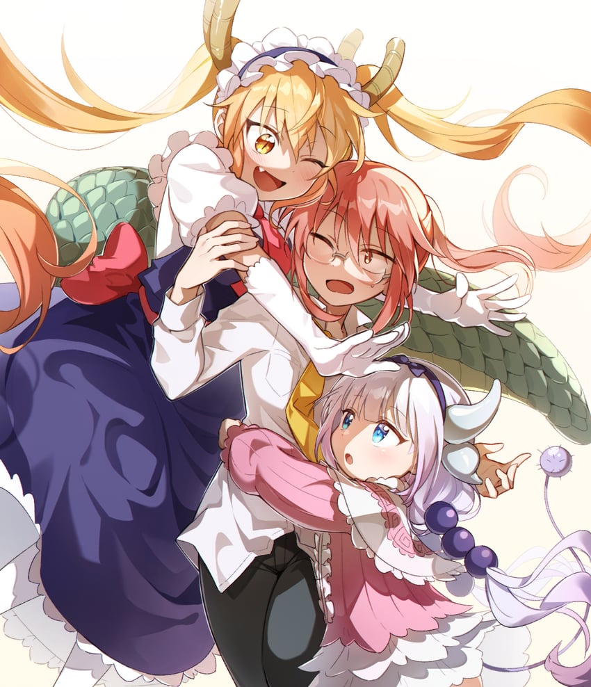 kanna kamui, tohru, and kobayashi (kobayashi-san chi no maidragon) drawn by hamu_(rz_1023)