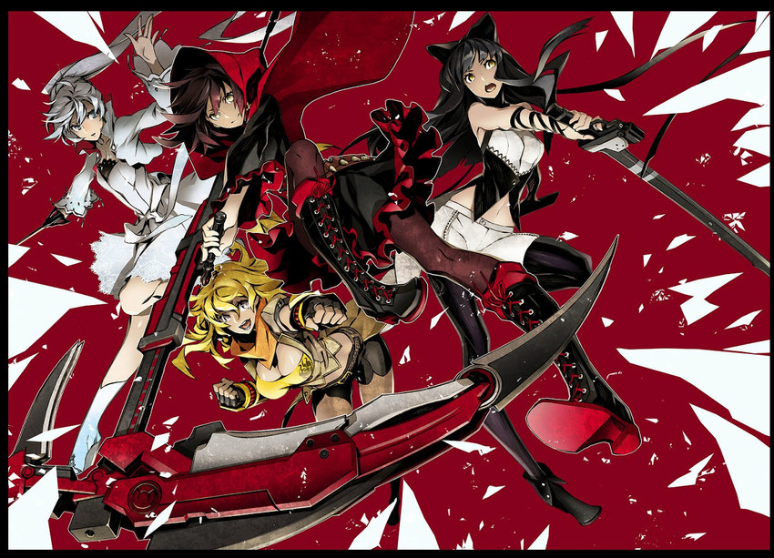 ruby rose, weiss schnee, yang xiao long, and blake belladonna (rwby) drawn by miwa_shirow