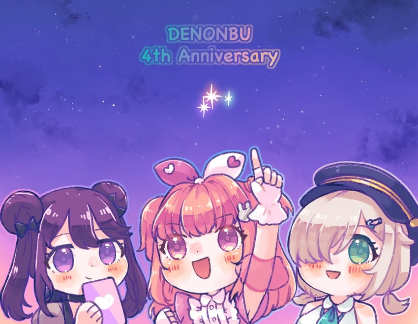 sakurano mimito, inubousaki shian, and minakami hina (denonbu) drawn by iduru126