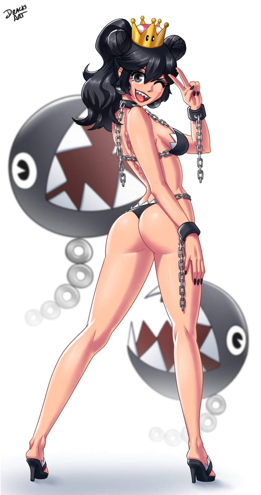 chain chomp and princess chain chomp (mario and 1 more) drawn by dracksart