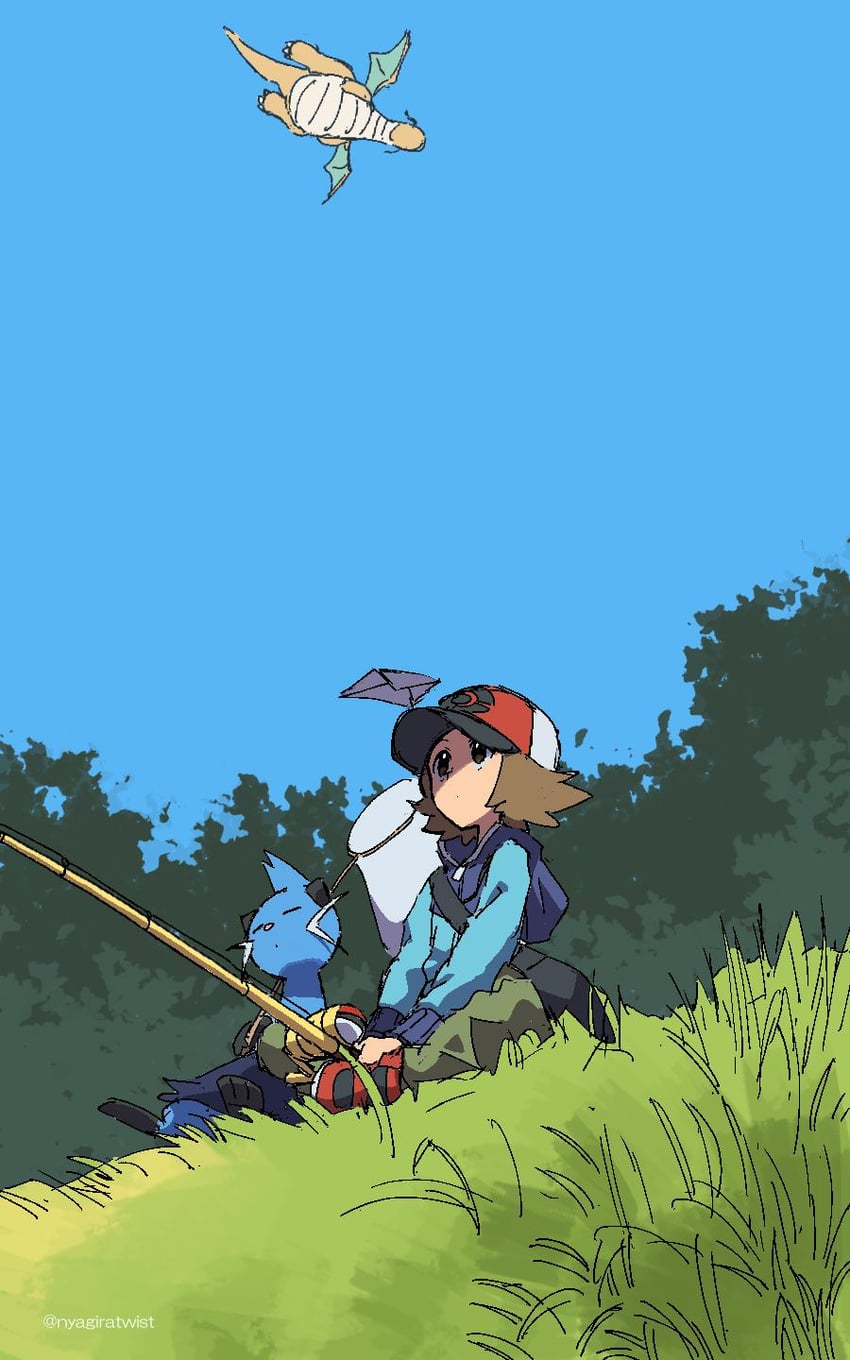 hilbert, dragonite, and dewott (pokemon and 1 more) drawn by nyagiratwist