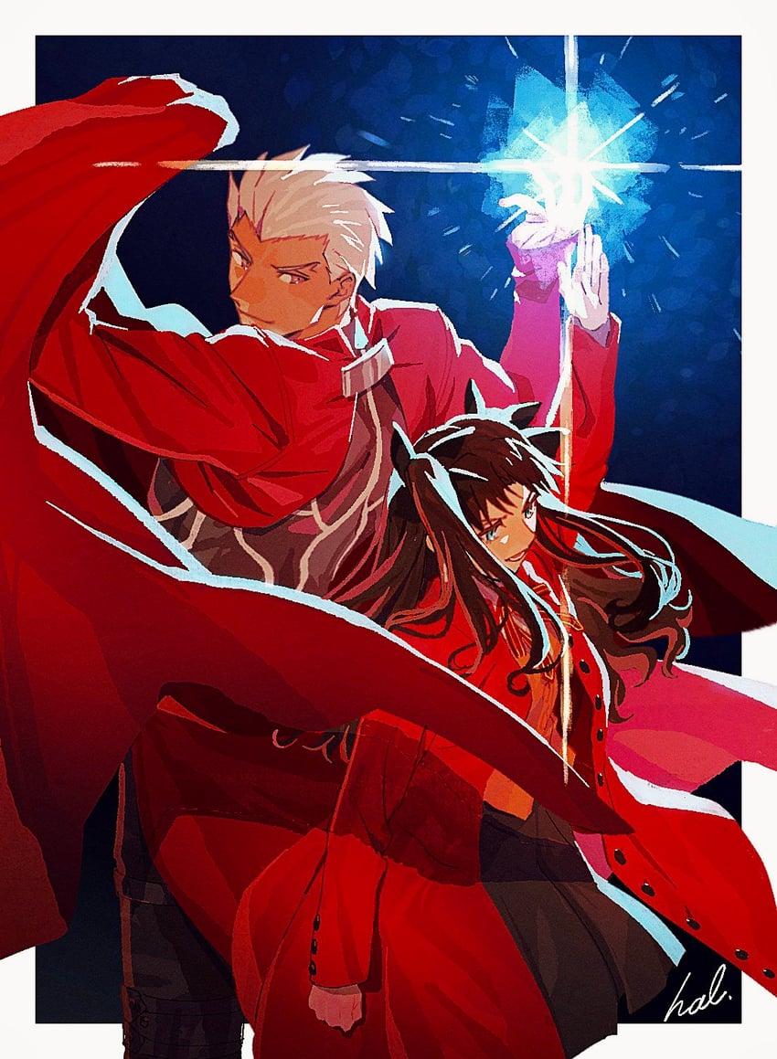 tohsaka rin and archer (fate and 1 more) drawn by hal_(haaaalhal)
