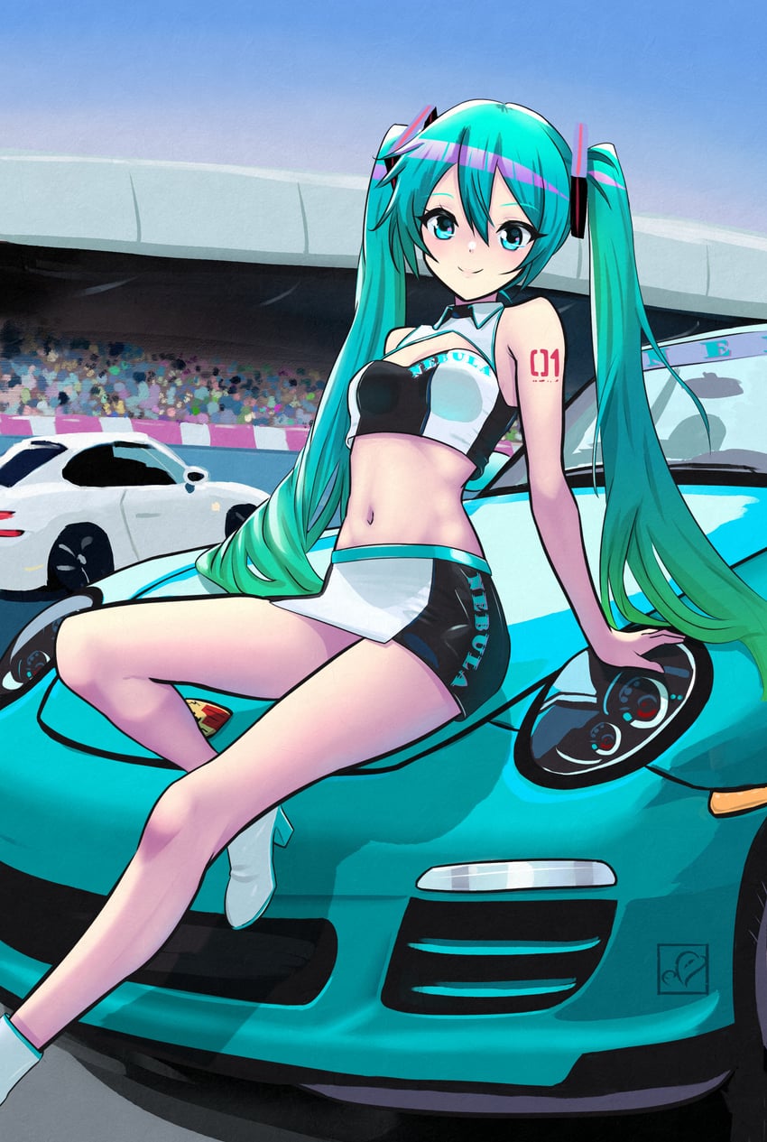 hatsune miku and racing miku (vocaloid) drawn by elementary_(lolipope)