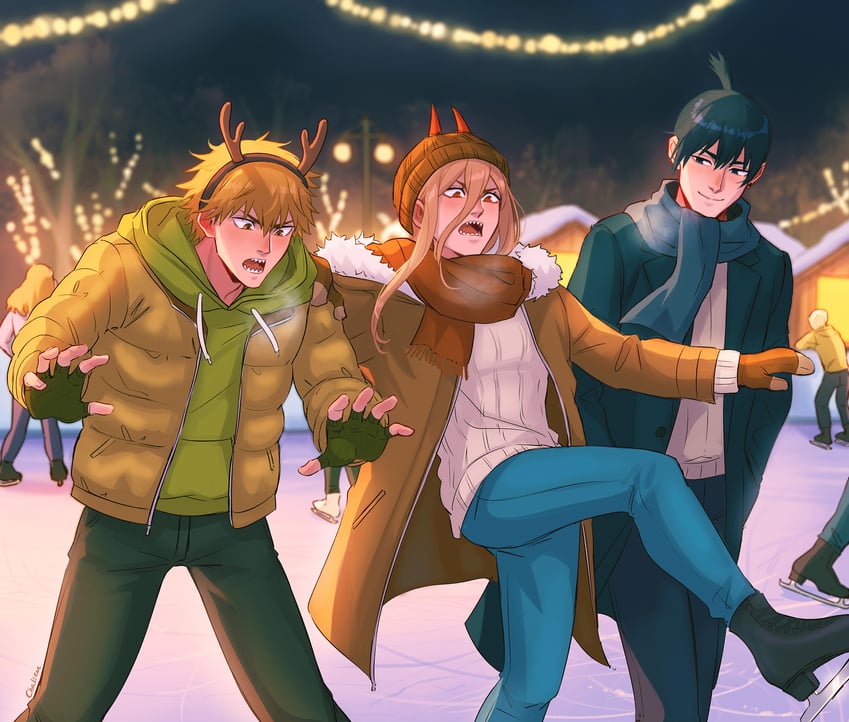 power, denji, and hayakawa aki (chainsaw man) drawn by chalseu