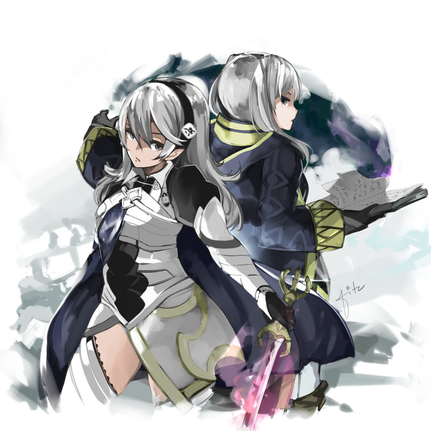 female corrin and female robin (fire emblem and 3 more) drawn by fitz_(fita_is_the_smartest)
