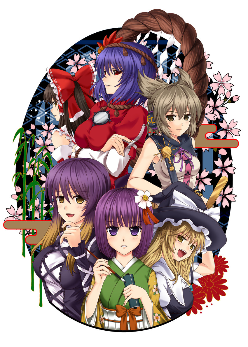 hakurei reimu, kirisame marisa, hijiri byakuren, yasaka kanako, toyosatomimi no miko, and 1 more (touhou and 1 more) drawn by chien_zero