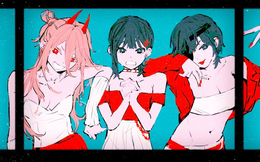power, higashiyama kobeni, and himeno (chainsaw man) drawn by pecopecosupipi