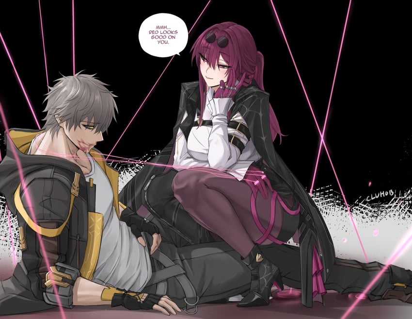 trailblazer, kafka, and caelus (honkai and 1 more) drawn by cluhob