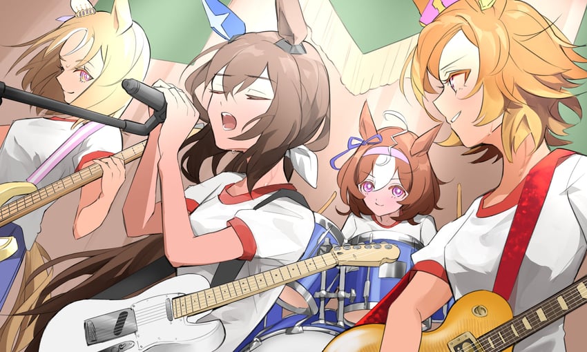 admire vega, t.m. opera o, meisho doto, and narita top road (umamusume) drawn by moffumoto