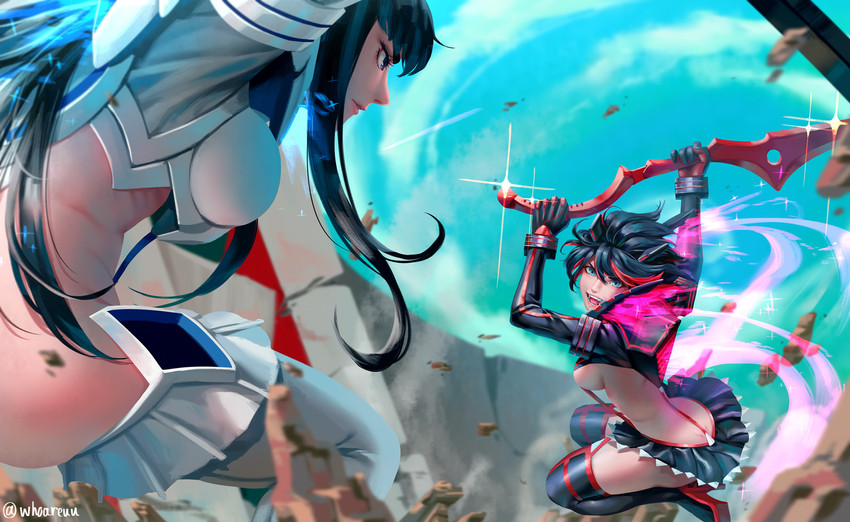 matoi ryuuko, senketsu, kiryuuin satsuki, and junketsu (kill la kill) drawn by whoareuu